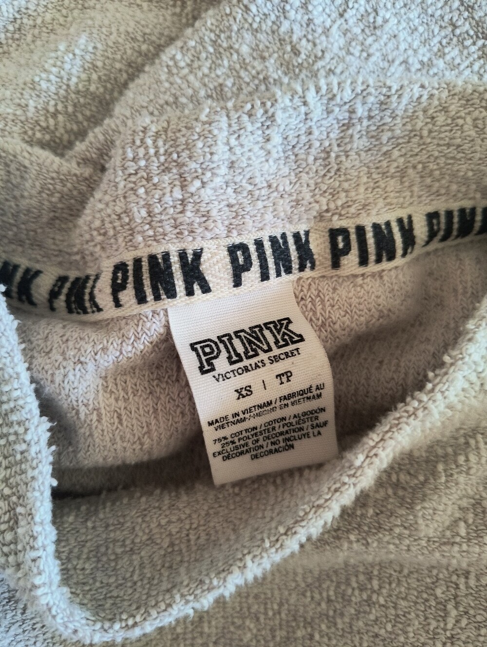 Victoria's Secret PINK Sweatshirt Beige Textured Cozy Pullover Oversized Size XS - Picture 8 of 8